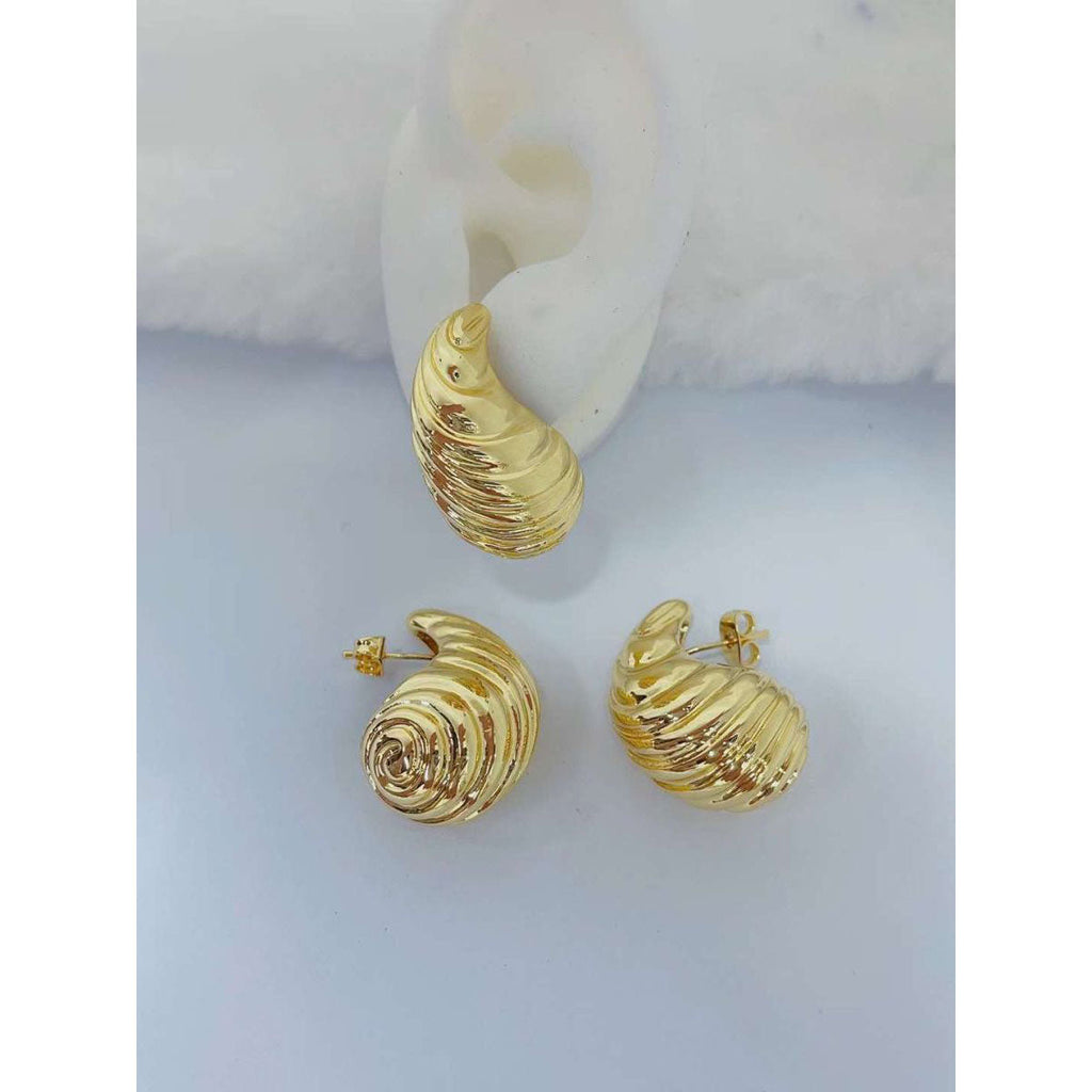 Chunky Swirl Shell Textured Gold Anti Tarnish Copper Stud Earrings Bulk