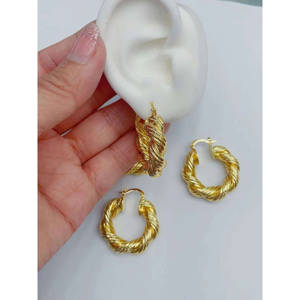 Twisted Braided 18K Gold Anti Tarnish Hoop Earring For Women Bulk