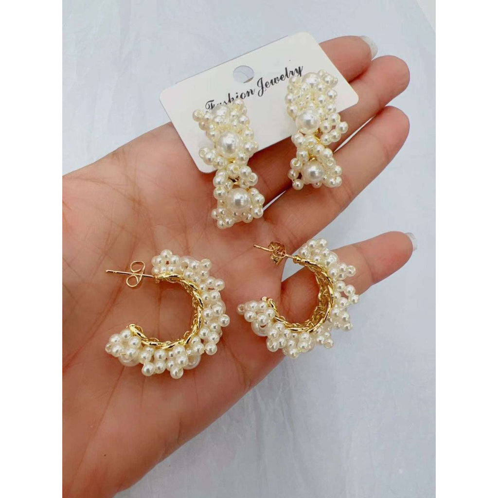 Cluster Natural Pearl 18K Gold Anti Tarnish Hoop Earring Women Bulk