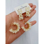 Cluster Natural Pearl 18K Gold Anti Tarnish Hoop Earring Women Bulk