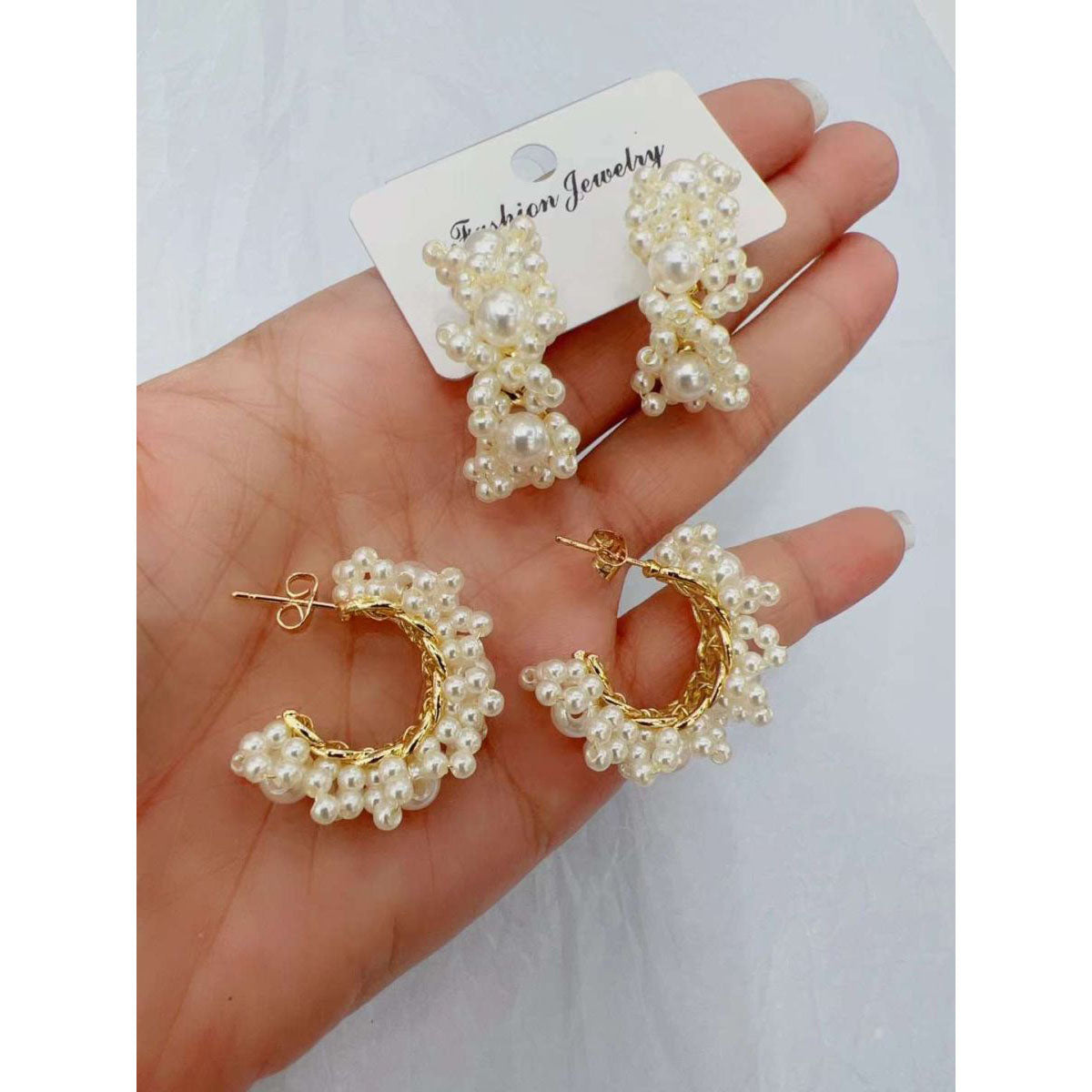 Cluster Natural Pearl 18K Gold Anti Tarnish Hoop Earring Women Bulk