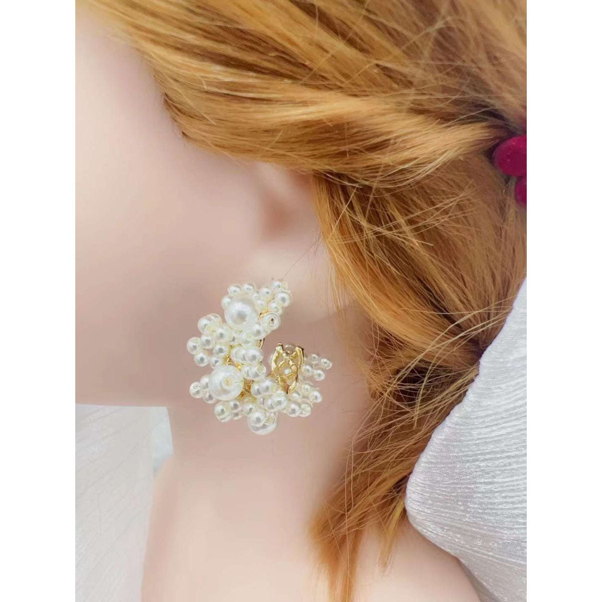 Cluster Natural Pearl 18K Gold Anti Tarnish Hoop Earring Women Bulk Secondary image