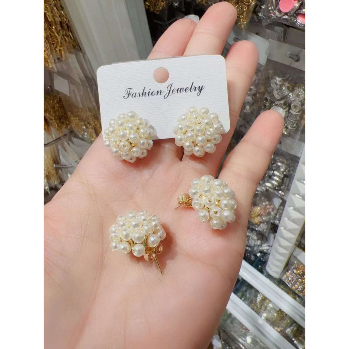 Cluster Natural Pearl 18K Gold Anti Tarnish Stud Earring Women Bulk Main image