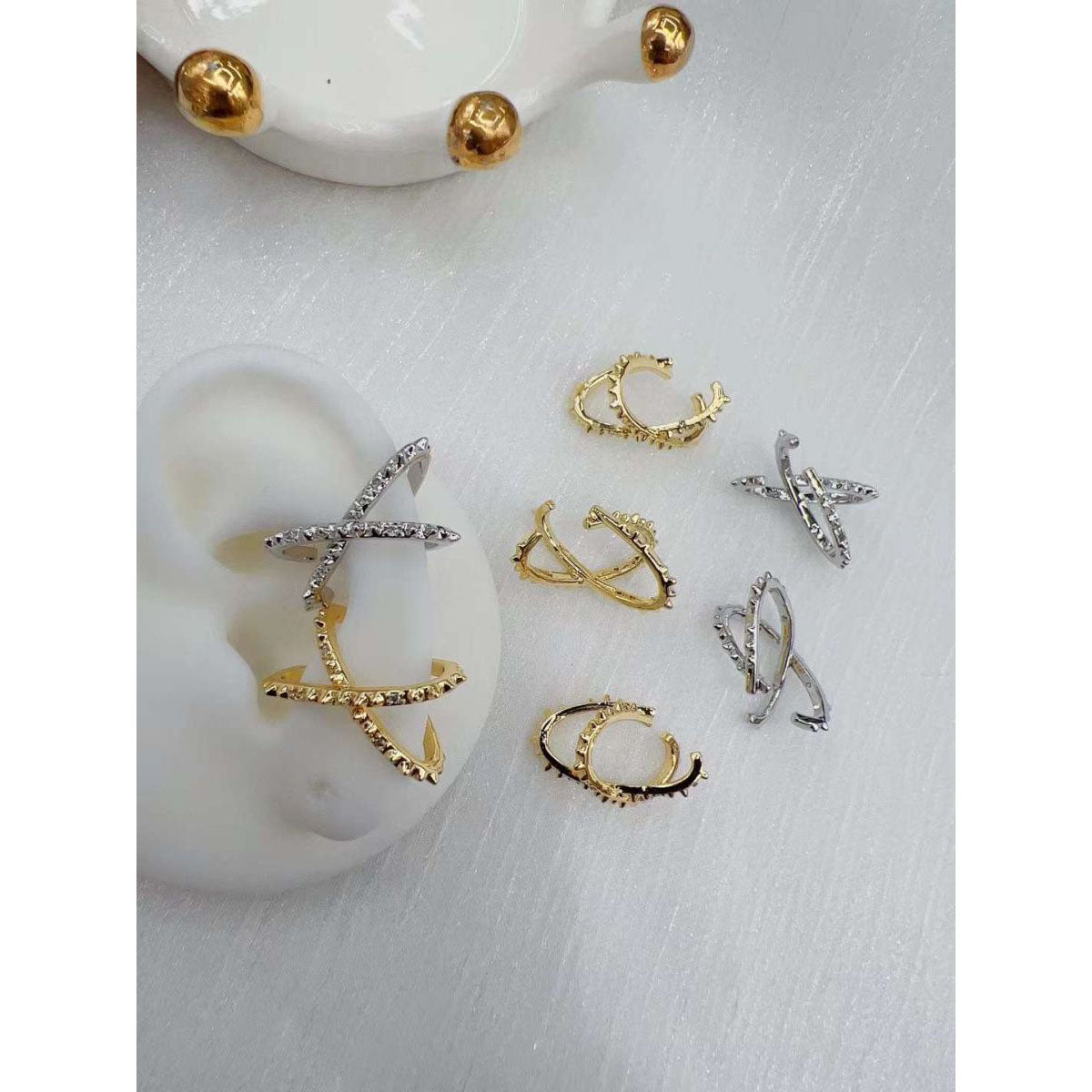 Criss Cross Clip-On Non Piercing Gold Anti Tarnish Earring Pair Bulk
