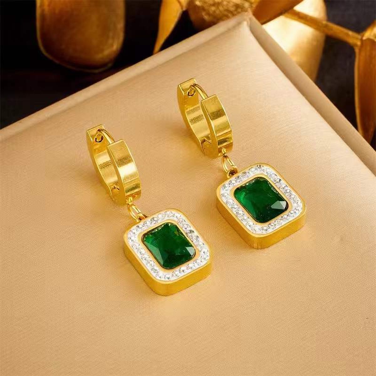 Green Emerald CZ Snake Gold Anti Tarnish Stainless Steel Necklace Bulk