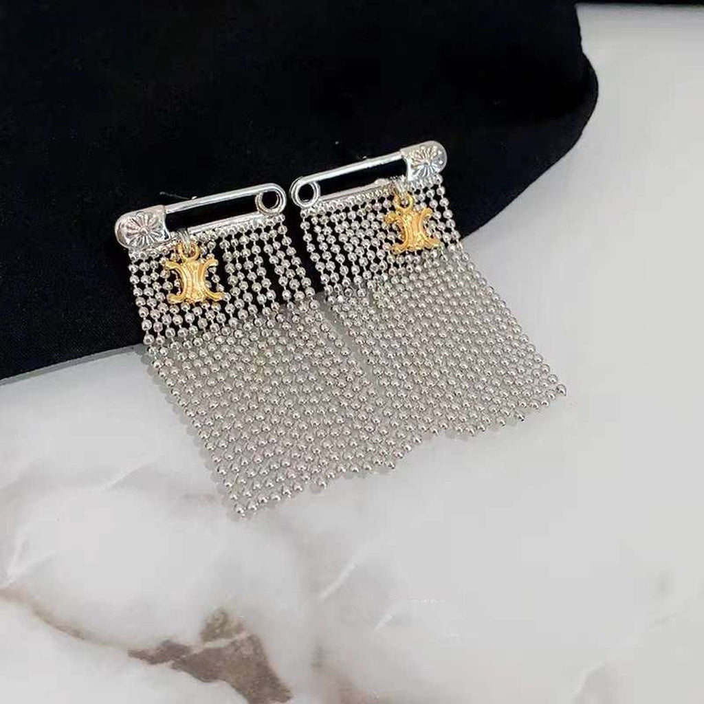 Tassel Chain Safety Pin Silver Anti Tarnish Dangling Earring Bulk