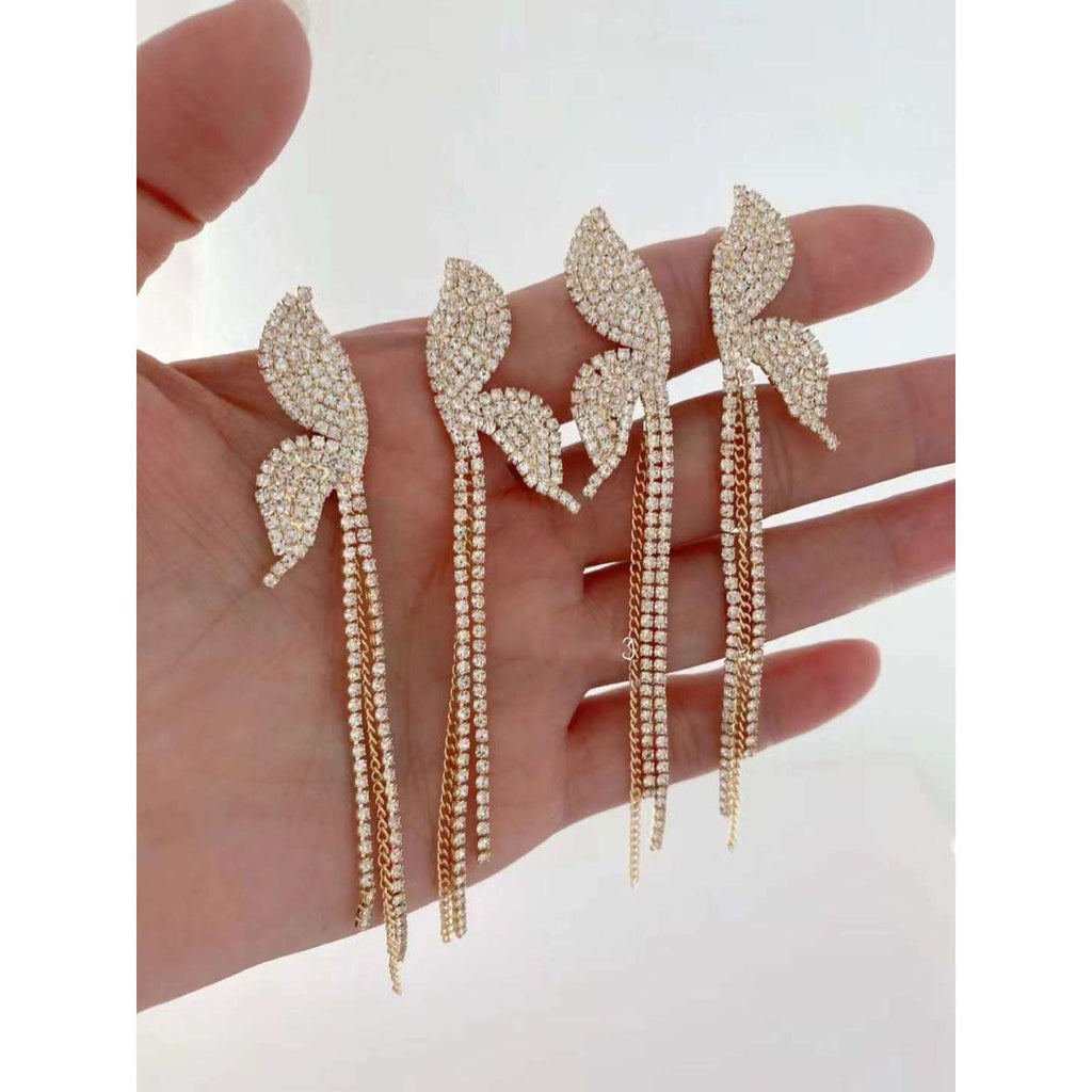 Half Butterfly CZ Gold Anti Tarnish Festive Tassel Long Earring Bulk