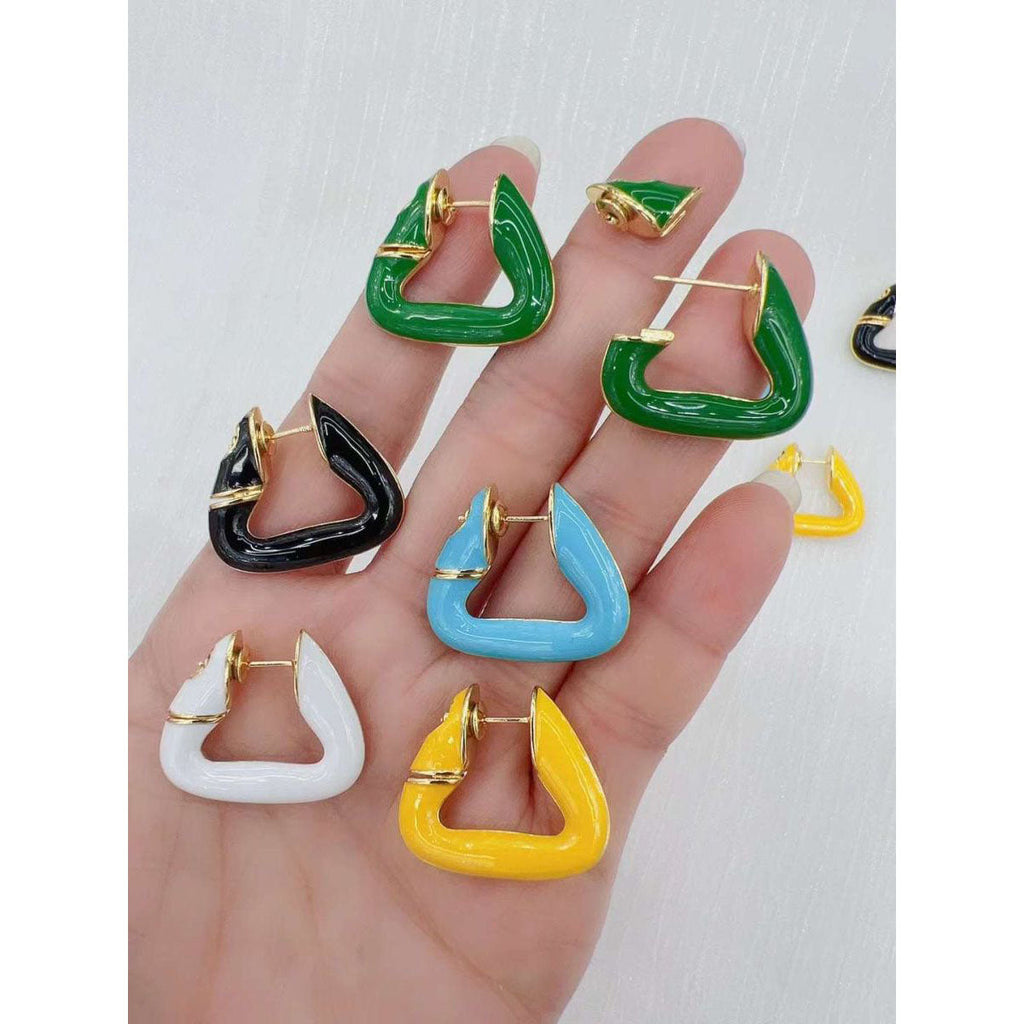 Colorful Geometric Triangle 18K Gold Hoop Earring For Women Bulk