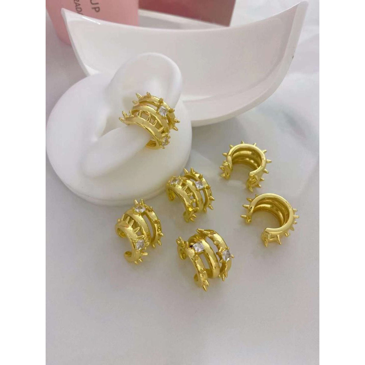 Hip Hop Spike Gold Anti Tarnish Clip-On Conch Ear Cuff Earring Bulk
