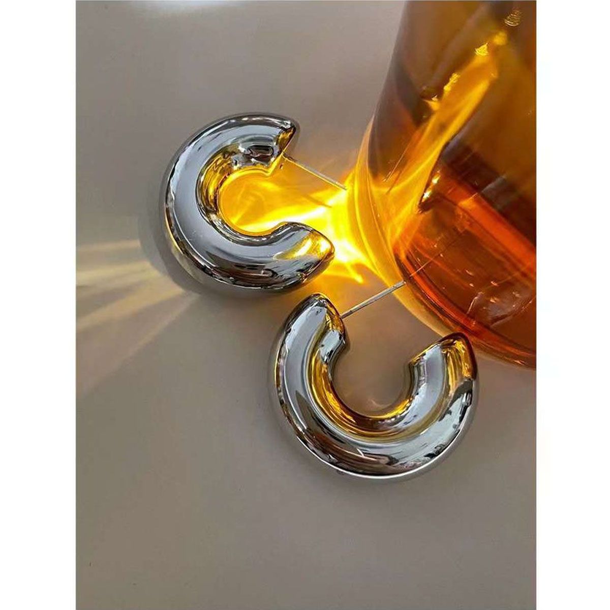 Crescent Stainless Steel Glossy Silver Anti Tarnish Hoop Earring Bulk Main image