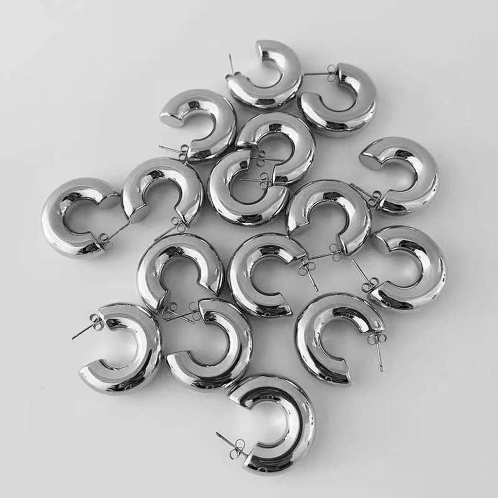 Crescent Stainless Steel Glossy Silver Anti Tarnish Hoop Earring Bulk