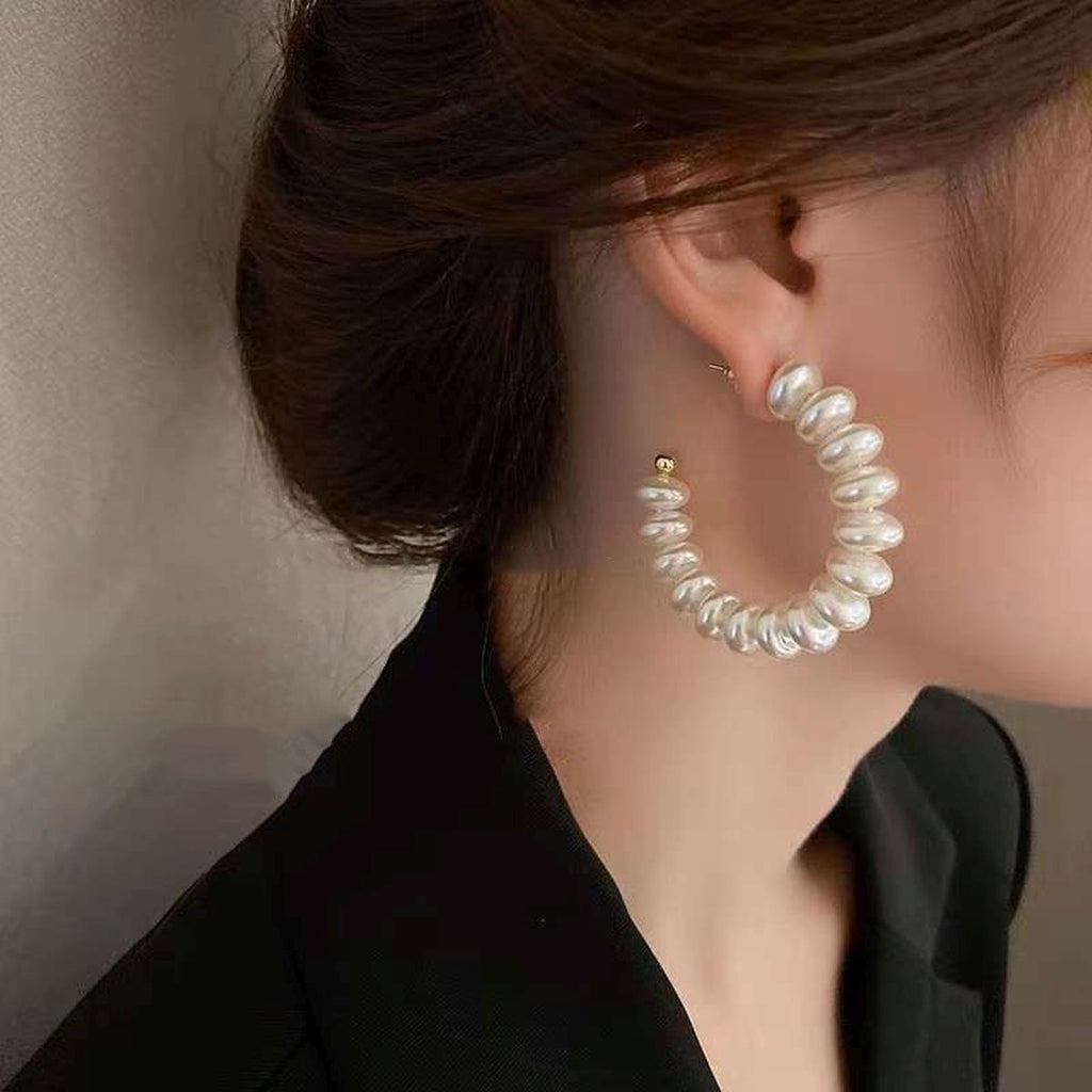15 Button Pearl 18K Gold Large Hoop Earring For Women Bulk