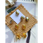 Dual Side Oval Glossy Gold Anti Tarnish Rectangle Stud Earring Bulk