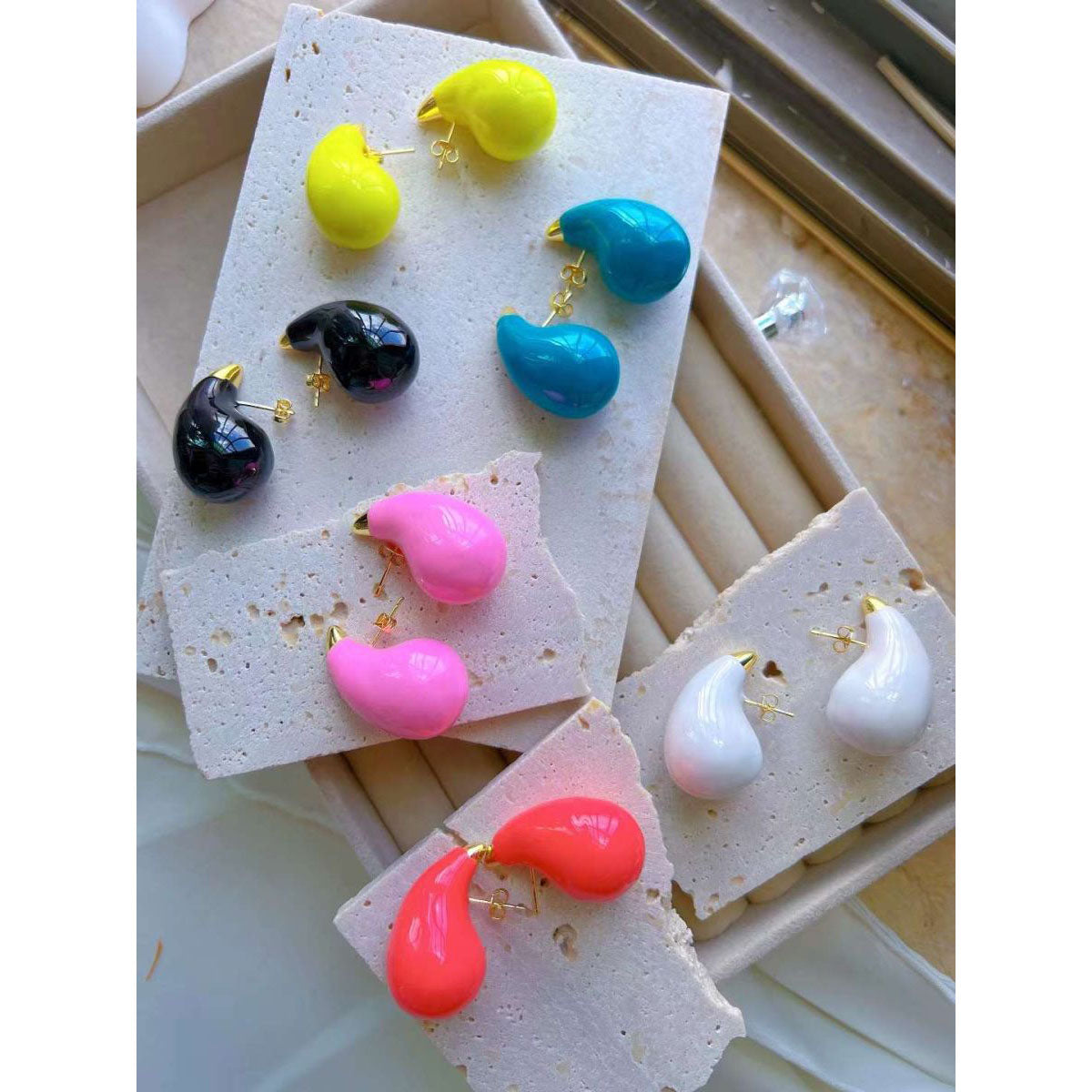 Bottega Paisley Snail Mango Sea Green Enamel 18K Gold Anti Tarnish Stud Earrings for Women Main image