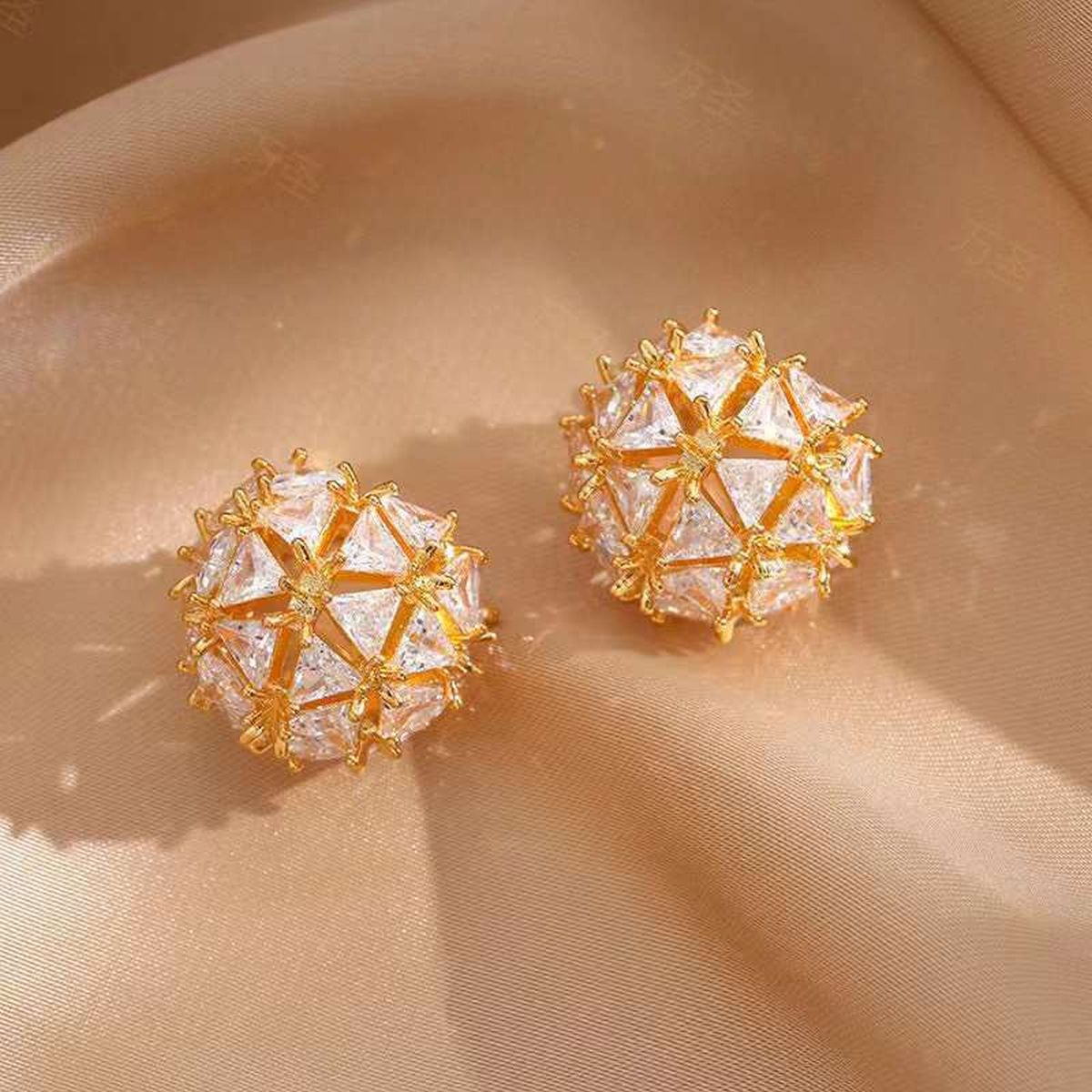 Trillion Triangle CZ 18K Gold Anti Tarnish Ball Hoop Earring Bulk Main image