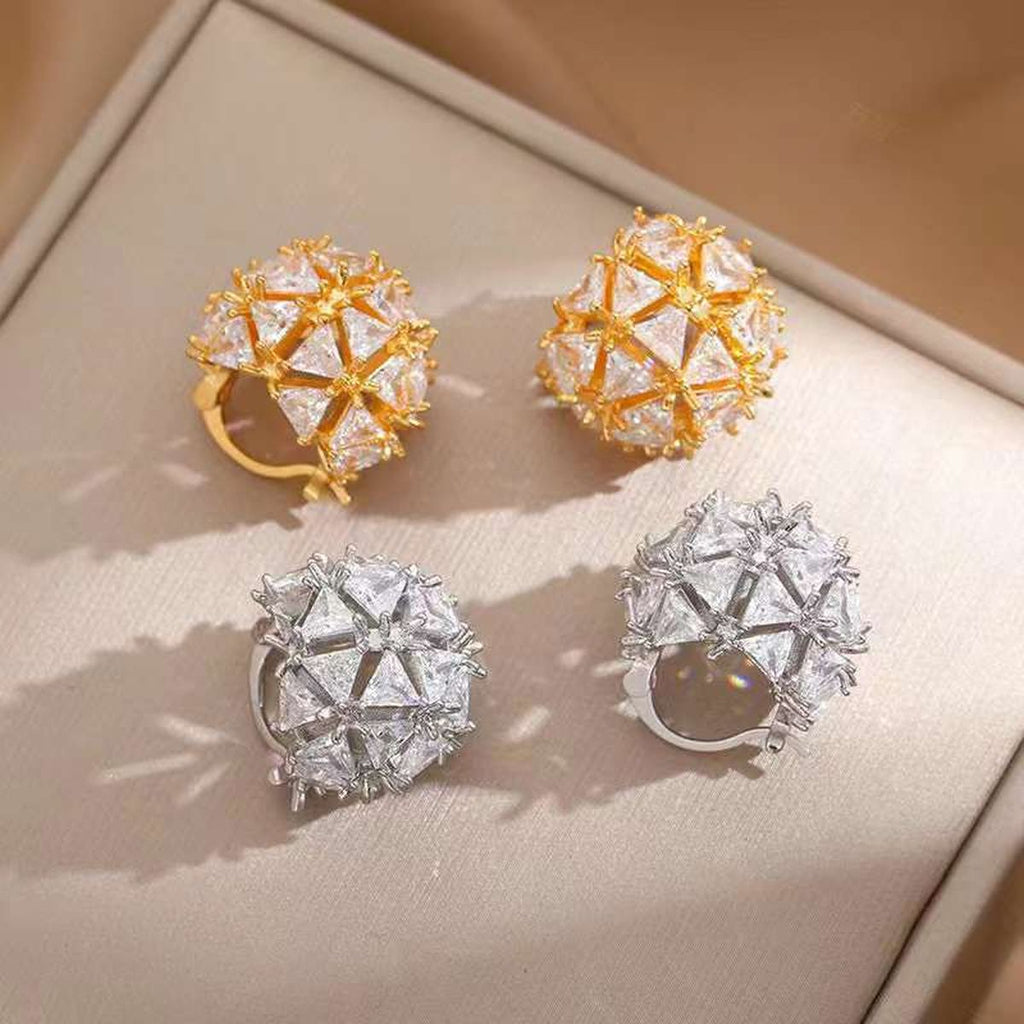 Trillion Triangle CZ 18K Gold Anti Tarnish Ball Hoop Earring Bulk