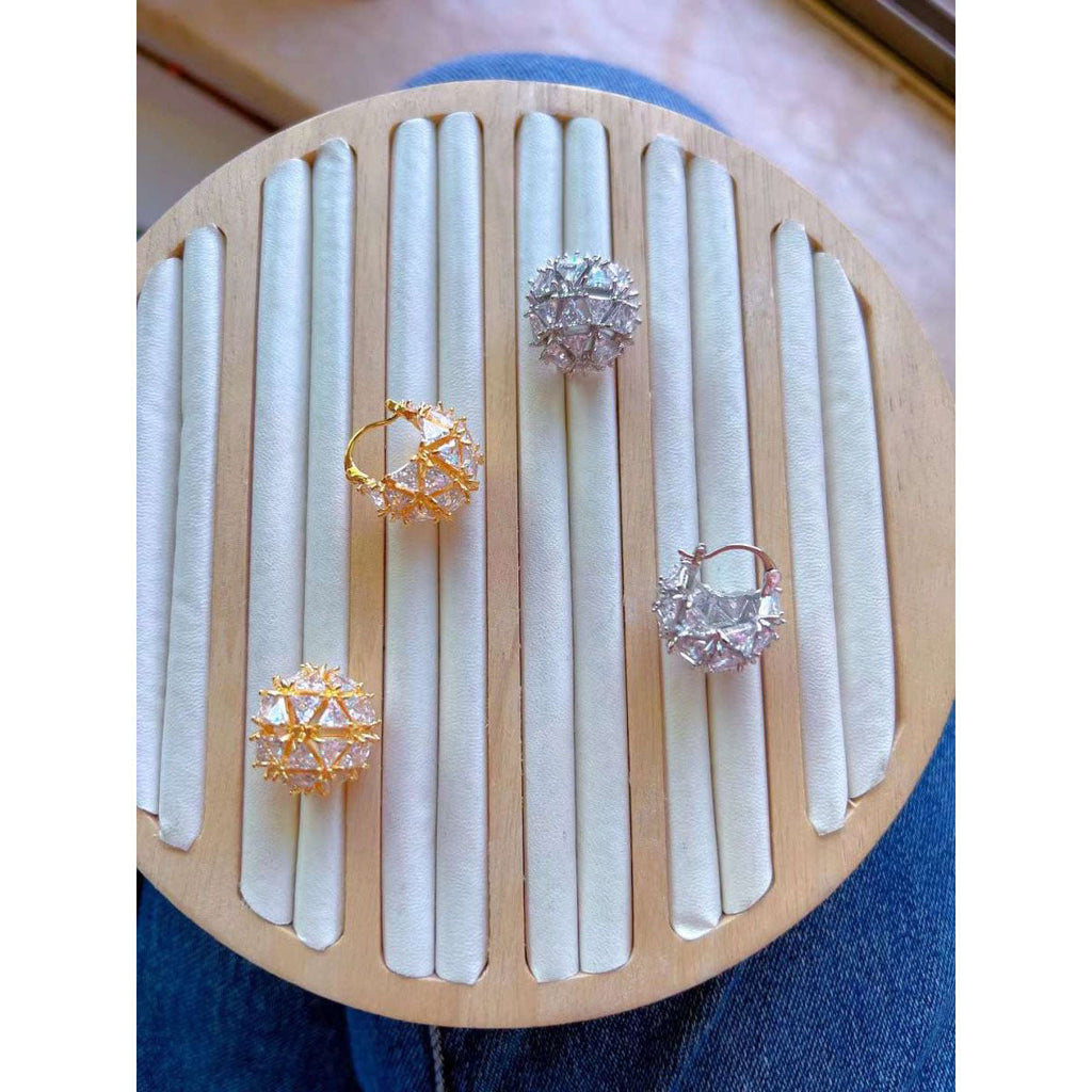 Trillion Triangle CZ 18K Gold Anti Tarnish Ball Hoop Earring Bulk