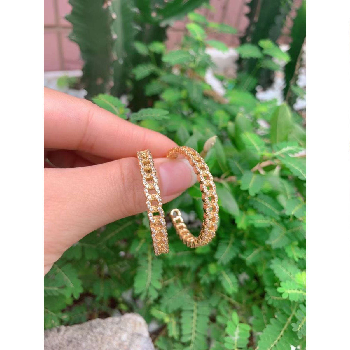 Cuban Curb Cubic Zirconia 18K Gold Anti Tarnish Hoop Earring Bulk Main image