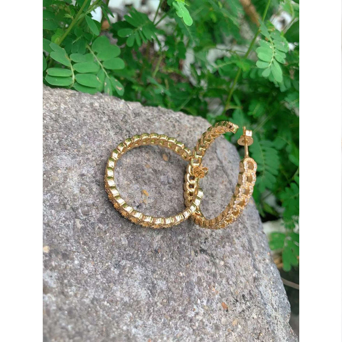 Cuban Curb Cubic Zirconia 18K Gold Anti Tarnish Hoop Earring Bulk Secondary image