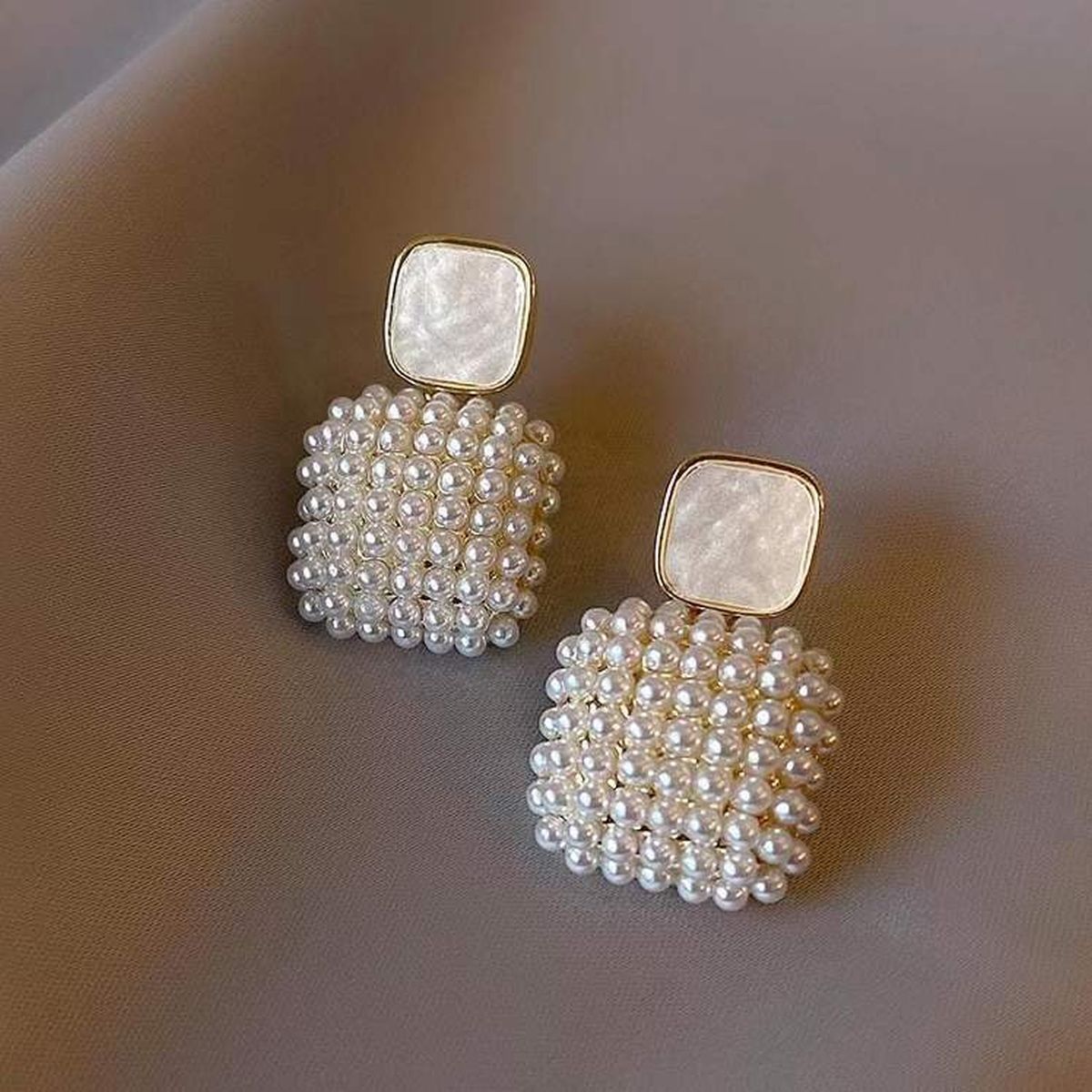 Square Pearl Gold Drop Earring For Women Bulk Main image