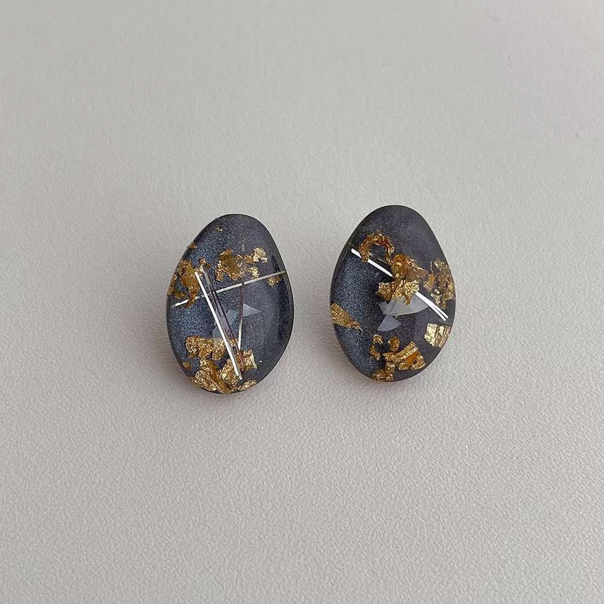 Gold Foil Marble Bluish Grey Anti Tarnish Stud Earring For Women Bulk Main image