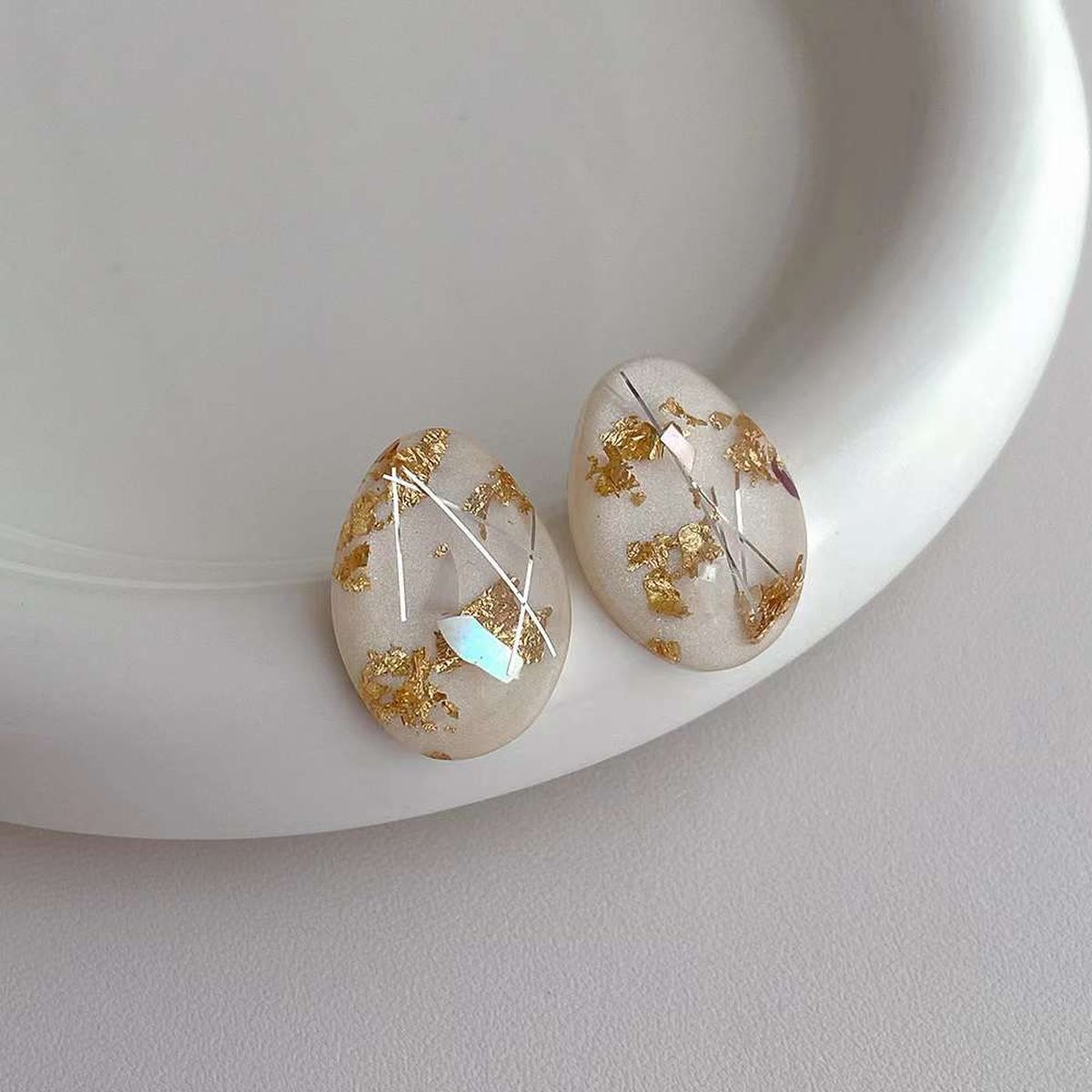 Gold Foil Marble White Anti Tarnish Stud Earring For Women Bulk Main image