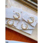 Three Pearl Crescent 18K Gold Anti Tarnish Hoop Earring for Women