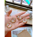 Three Pearl Crescent 18K Gold Anti Tarnish Hoop Earring for Women