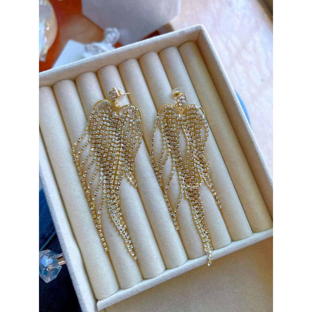 Long Tassel Cubic Zirconia 18K Gold Anti Tarnish Earring Women Bulk Main image