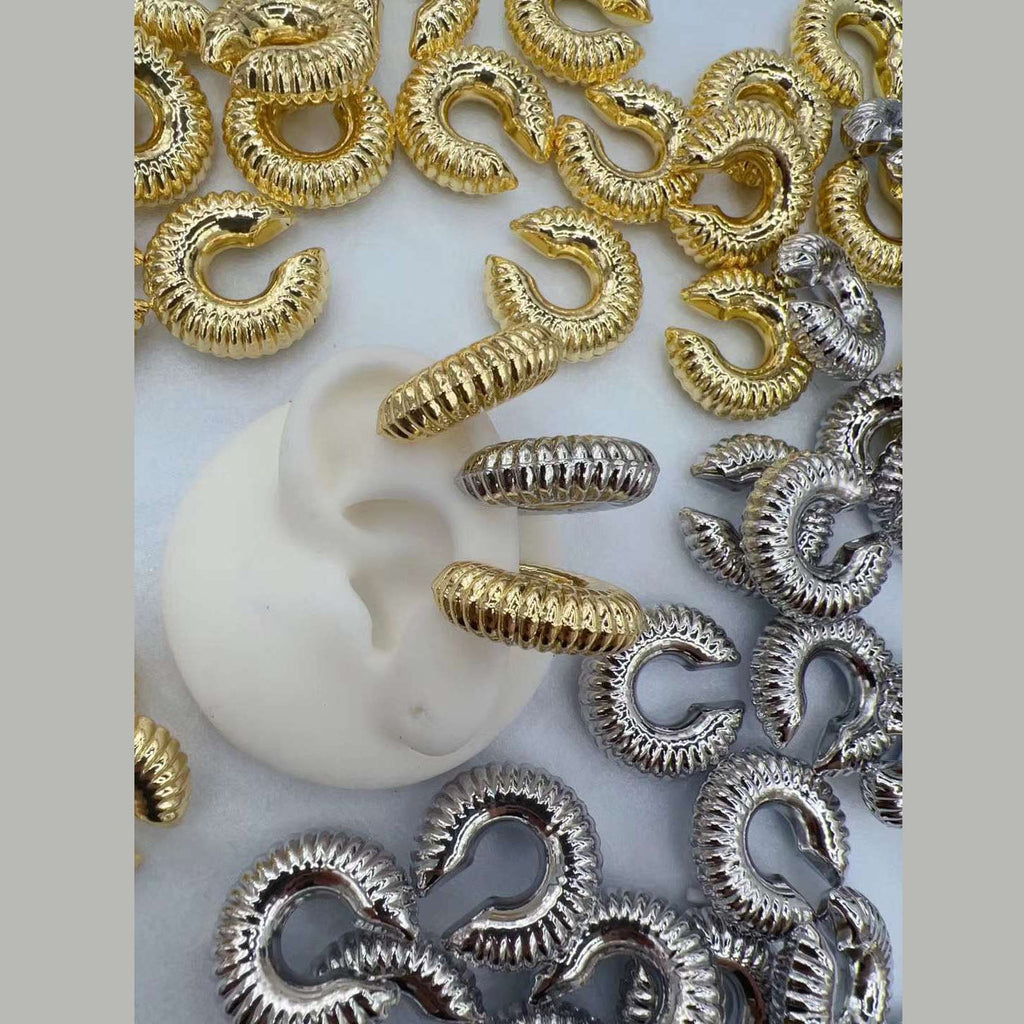 18K Gold Anti Tarnish Hoop Clip-On Ear Cuff Conch Earring Pair Bulk