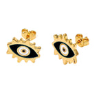 Oval Evil Eye Eyelash Blue Gold Copper Enamel Stud Earring Pair Bulk