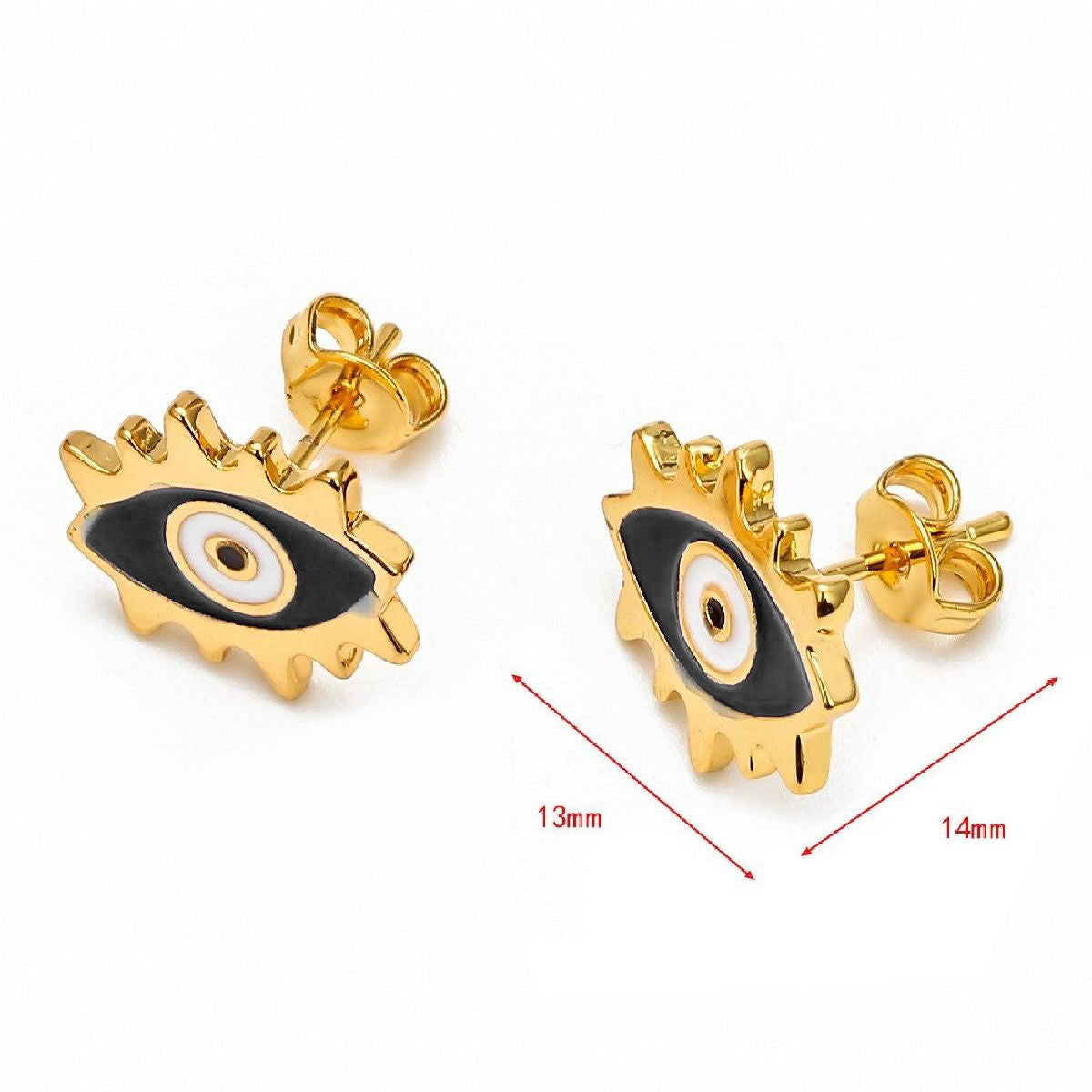 Oval Evil Eye Eyelash Blue Gold Copper Enamel Stud Earring Pair Bulk