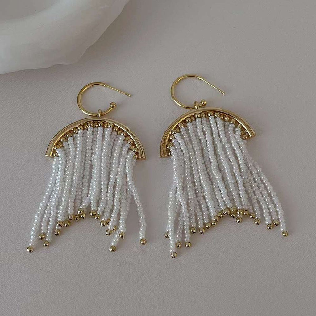 Tassel Pearl White 18K Gold Anti Tarnish Dangler Earring Women Bulk