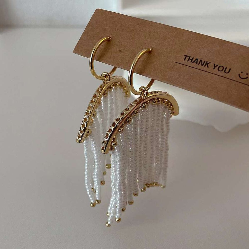 Tassel Pearl White 18K Gold Anti Tarnish Dangler Earring Women Bulk
