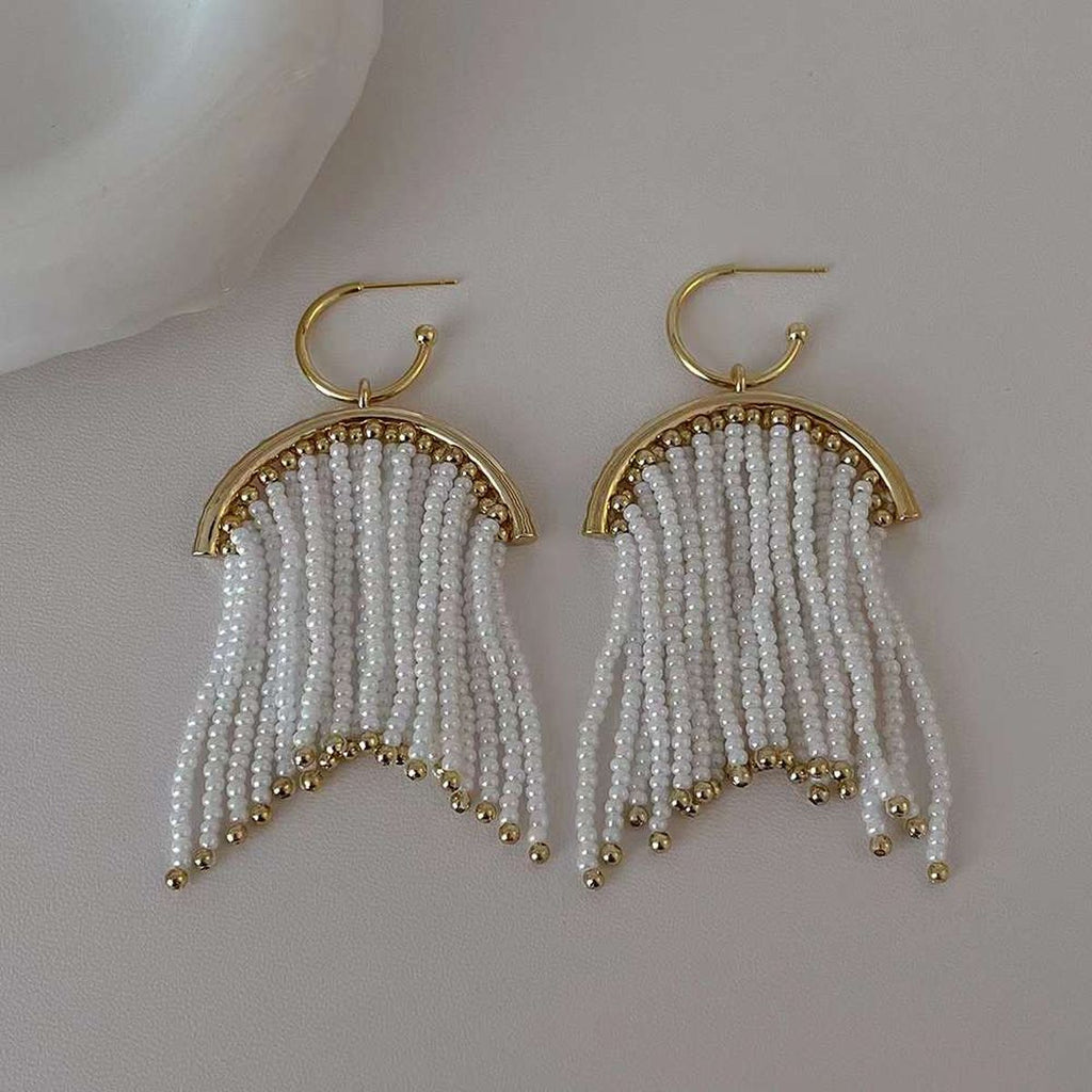 Tassel Pearl White 18K Gold Anti Tarnish Dangler Earring Women Bulk