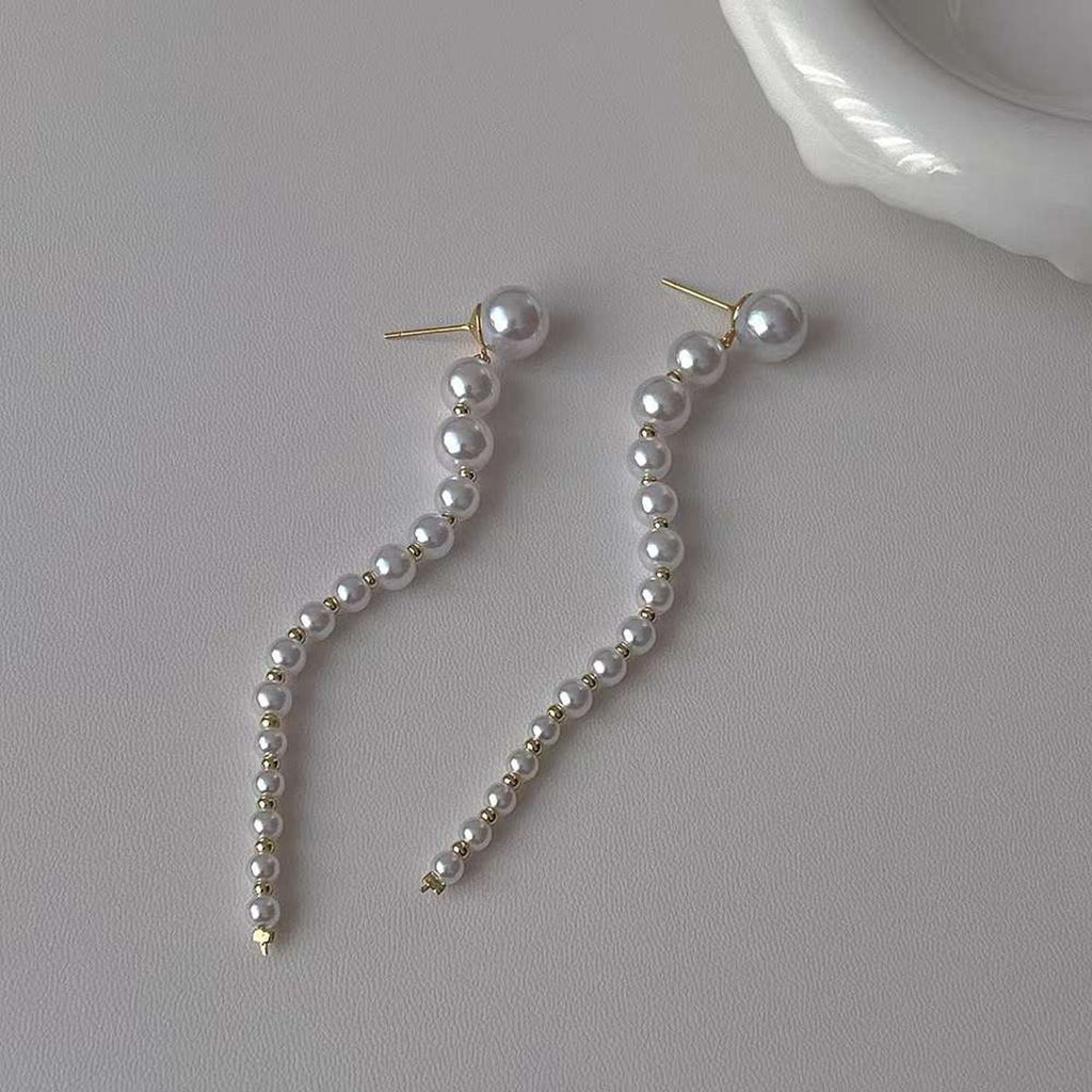 Pearl White 18K Gold Anti Tarnish Dangler Tassel Earring Women Bulk
