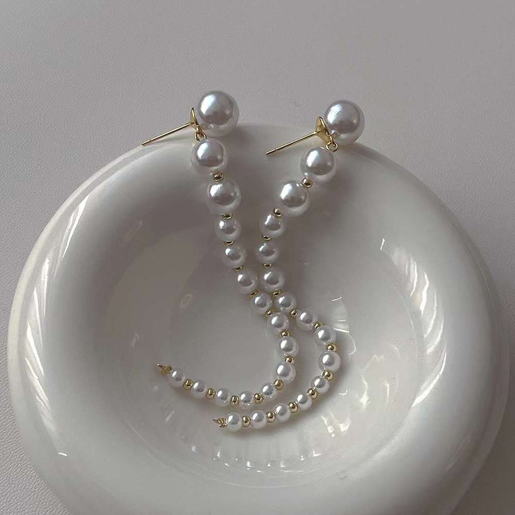 Pearl White 18K Gold Anti Tarnish Dangler Tassel Earring Women Bulk