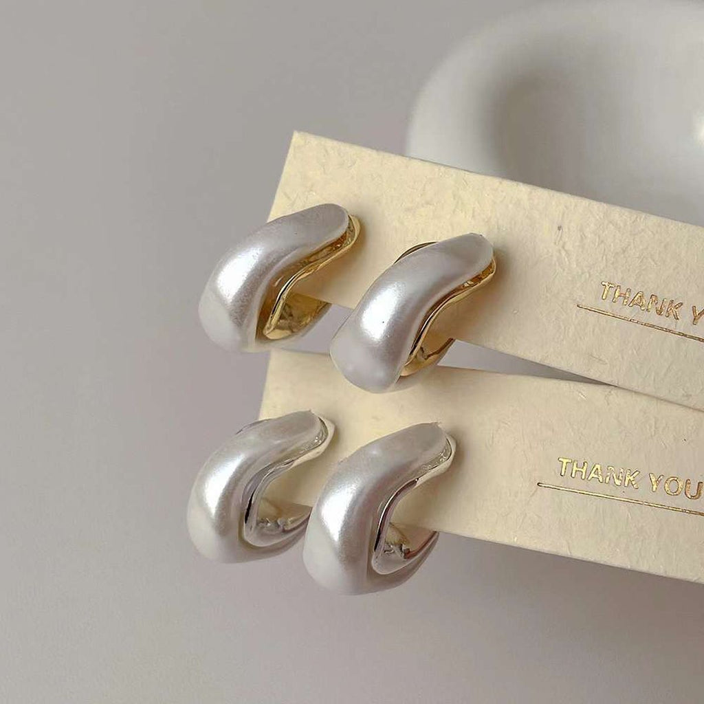 Frosted White Gold Anti Tarnish Mother Of Pearl Hoop Earring Pair Bulk