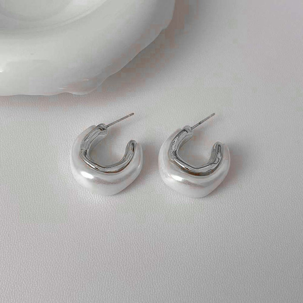 Frosted White Gold Anti Tarnish Mother Of Pearl Hoop Earring Pair Bulk