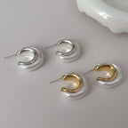 Frosted White Gold Anti Tarnish Mother Of Pearl Hoop Earring Pair Bulk