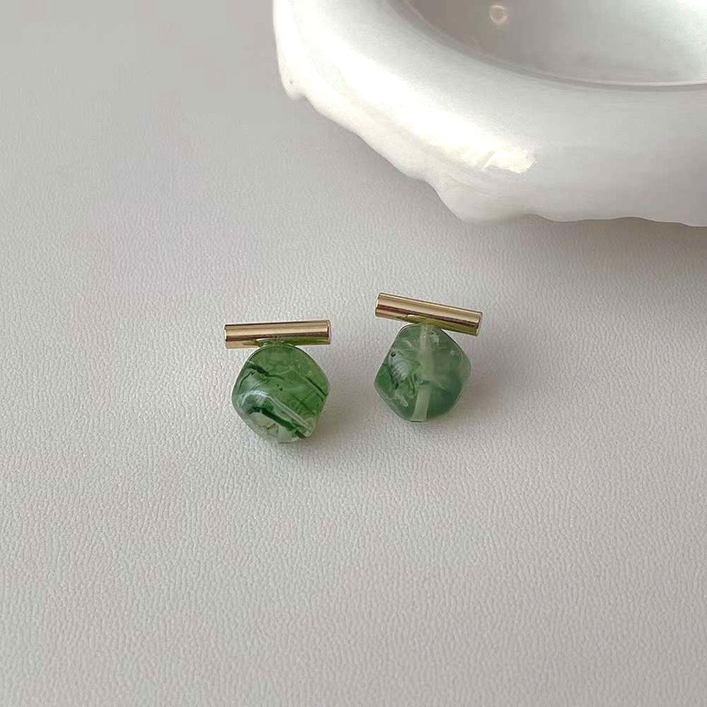 Emerald Green 18K Gold Anti Tarnish Gemstones Stud Earring Pair Bulk