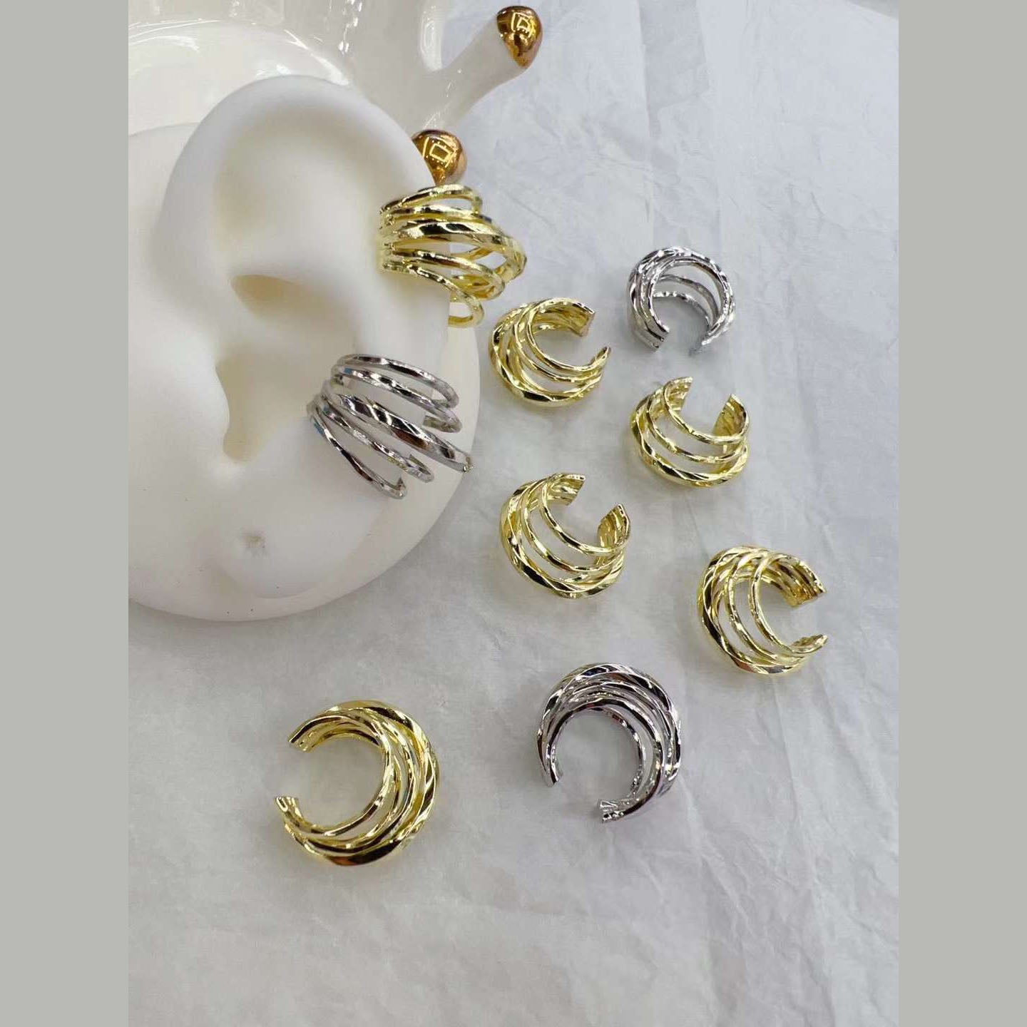 Layer Gold Anti Tarnish Stud Clip-On Ear Cuff Conch Earring Pair Bulk Main image