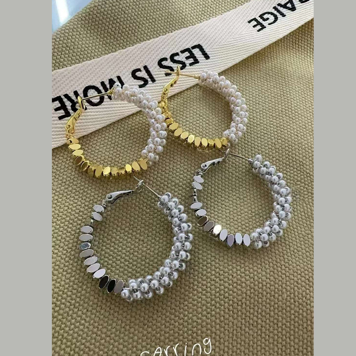 Pearl White 18K Gold Anti Tarnish Hoop Earring Pair For Women Bulk