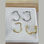 Dented Pearl White 18K Gold Anti Tarnish Hoop Earring Pair Women Bulk
