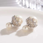 Double Side Pearl Cubic Zirconia Anti Tarnish Silver Stud Earring Bulk