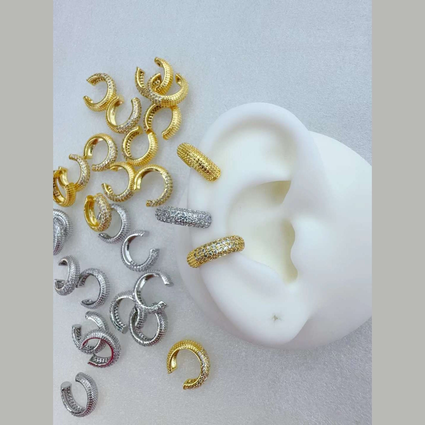 CZ Gold Anti Tarnish Stud Clip-On Ear Cuff Conch Earring Pair Bulk Main image
