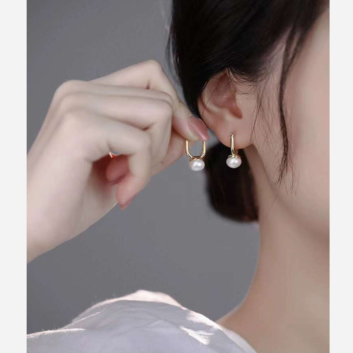 Ball Pearl White 18K Gold Anti Tarnish Hoop Drop Earring Pair Bulk Secondary image