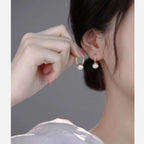Ball Pearl White 18K Gold Anti Tarnish Hoop Drop Earring Pair Bulk