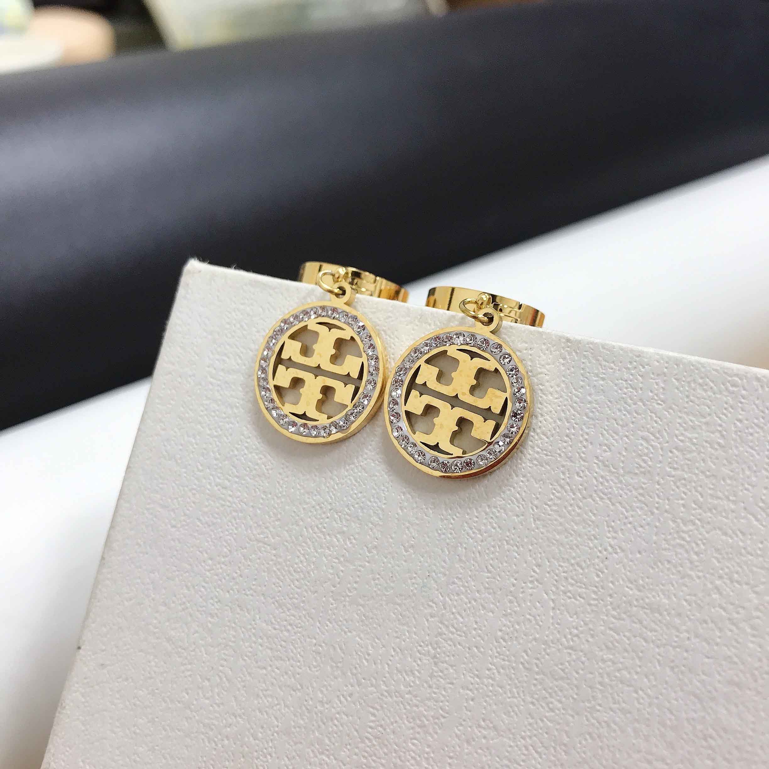 Plus CZ Gold Anti Tarnish Stainless Steel Hoop Drop Earring Pair Bulk Main image