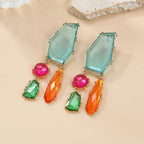 Geometric Blue Multi CZ Gold Anti Tarnish Dangler Earring Pair Bulk